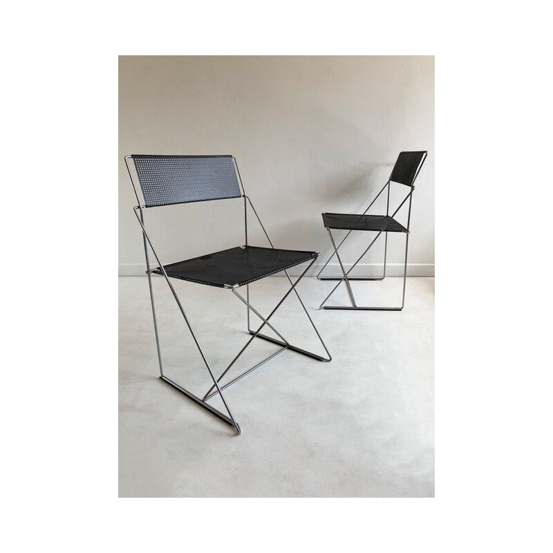 Vintage Stacking Chair Postmodern Black 'X-Line' by N.J. Haugesen 1970