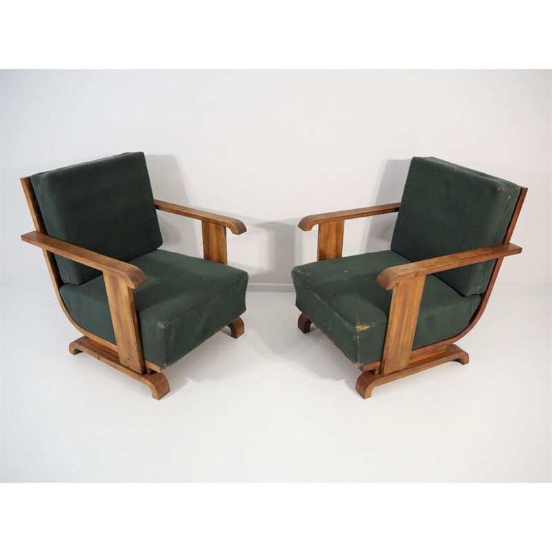 Pair of  armchairs plus a table Art Deco 1940s