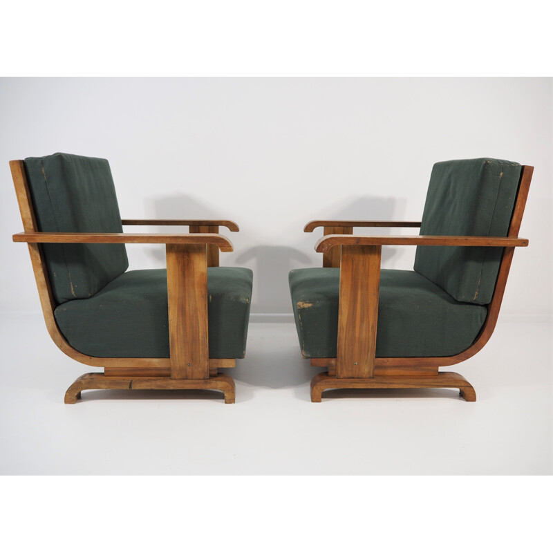 Pair of  armchairs plus a table Art Deco 1940s