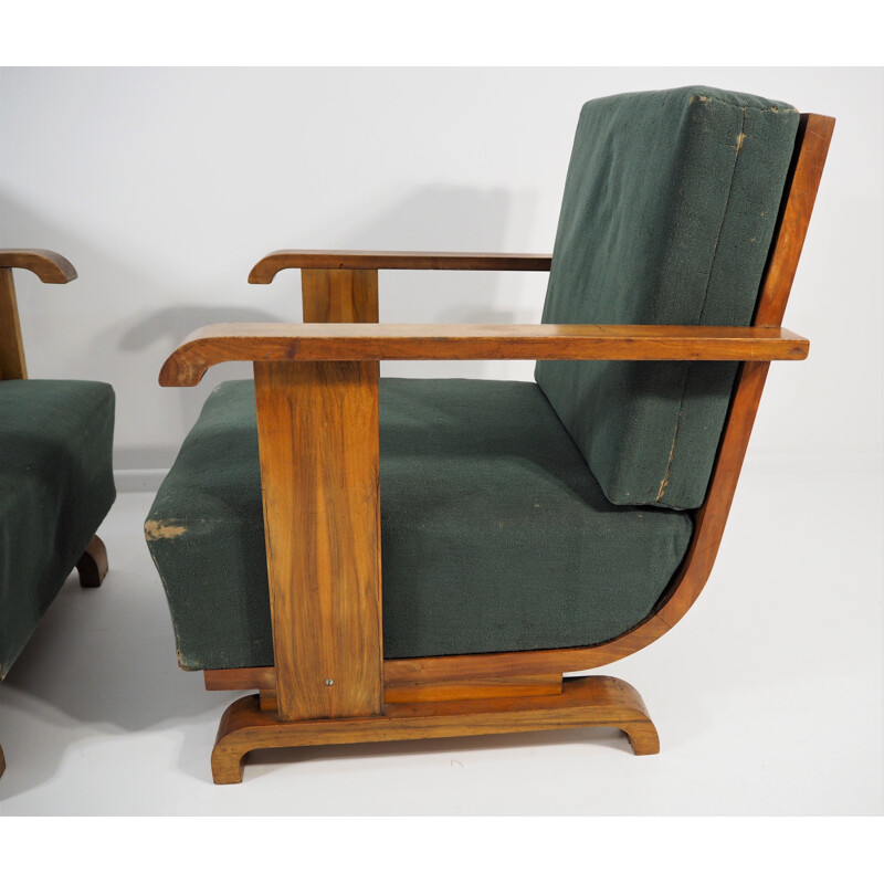 Pair of  armchairs plus a table Art Deco 1940s