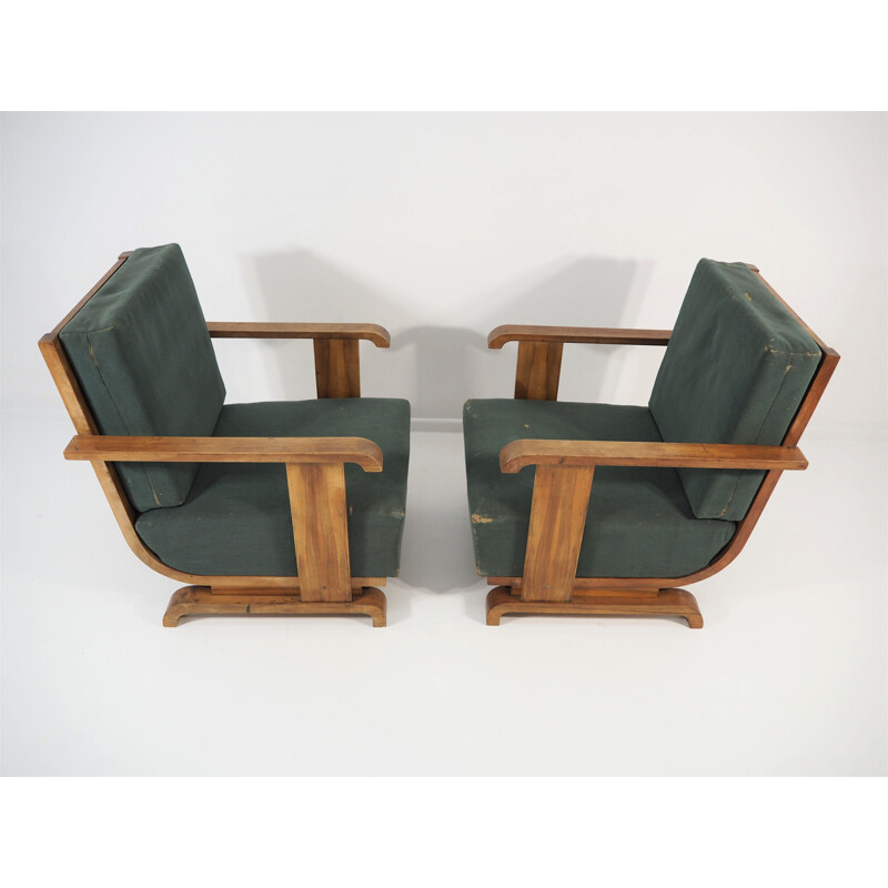 Pair of  armchairs plus a table Art Deco 1940s