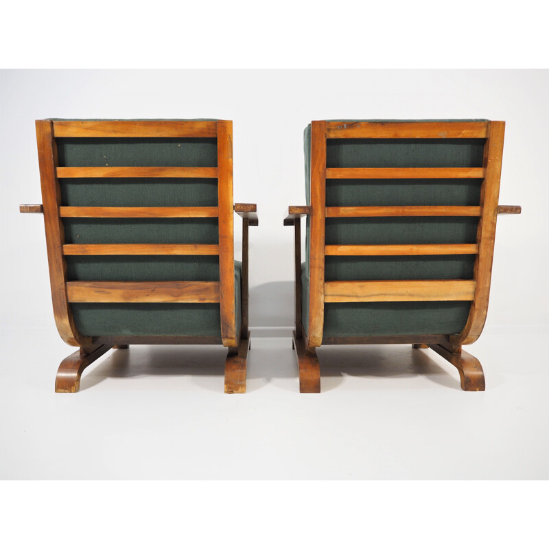 Pair of  armchairs plus a table Art Deco 1940s