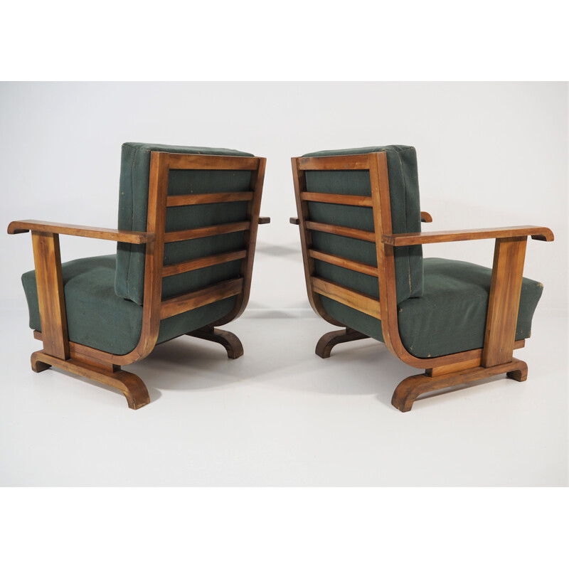 Pair of  armchairs plus a table Art Deco 1940s