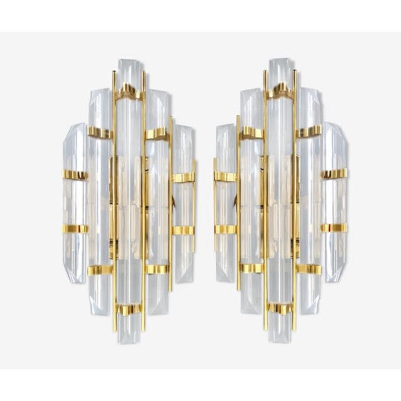 Pair of 1980 Venini vintage sconces in glass and gilding