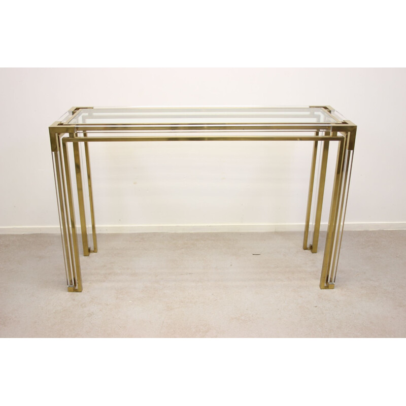 Table vintage latérale en plexiglas doré ou lucite de Charels hollis jones 1980
