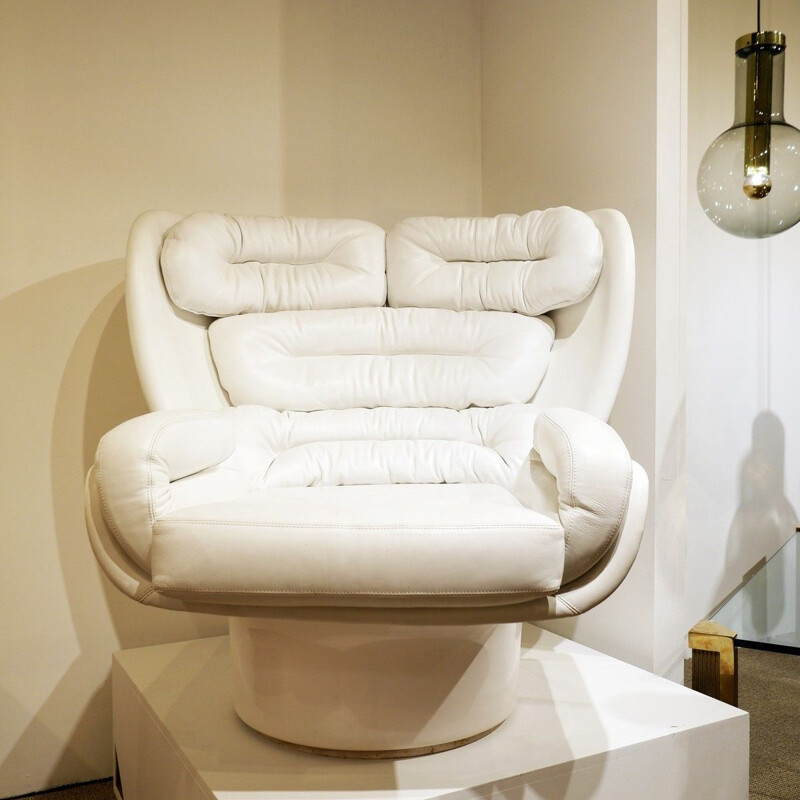 Vintage White Leather 'ELDA' Armchair by Joe Colombo 1970