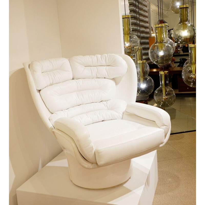 Vintage White Leather 'ELDA' Armchair by Joe Colombo 1970