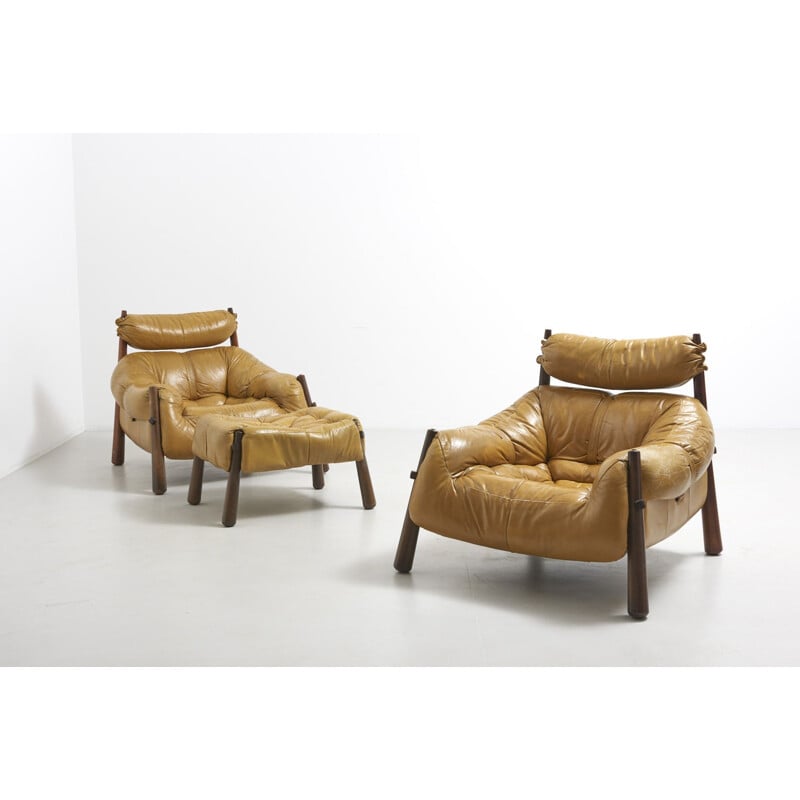 Pair of Vintage  Brazilian Lounge Chairs with Ottoman by Percival Lafer - 1960s