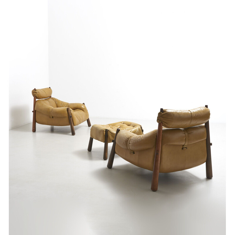 Pair of Vintage  Brazilian Lounge Chairs with Ottoman by Percival Lafer - 1960s