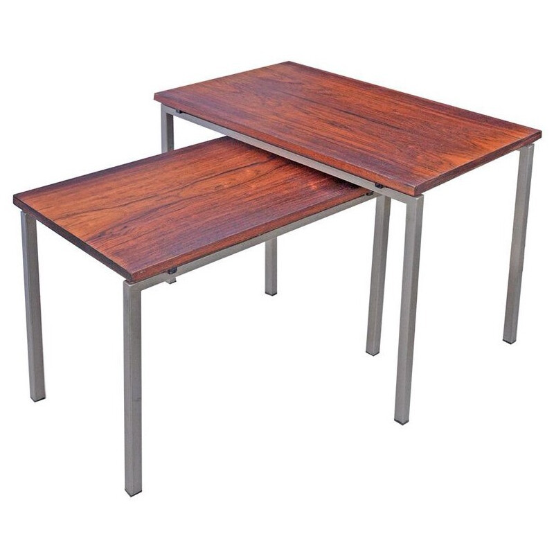 Paire de tables gigognes en palissandre et acier - 1960