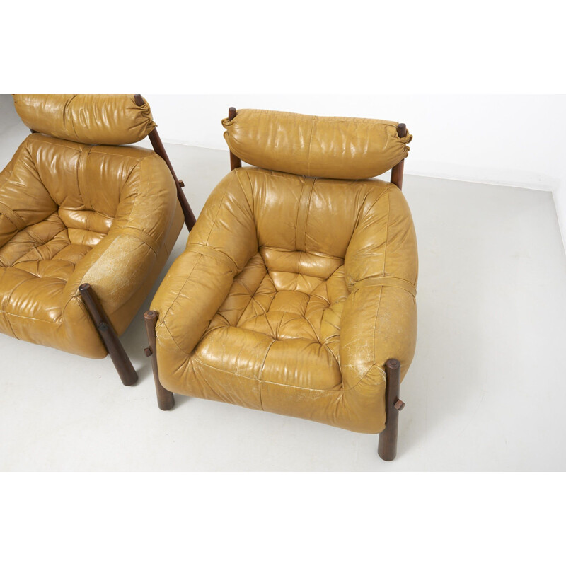 Pair of Vintage  Brazilian Lounge Chairs with Ottoman by Percival Lafer - 1960s