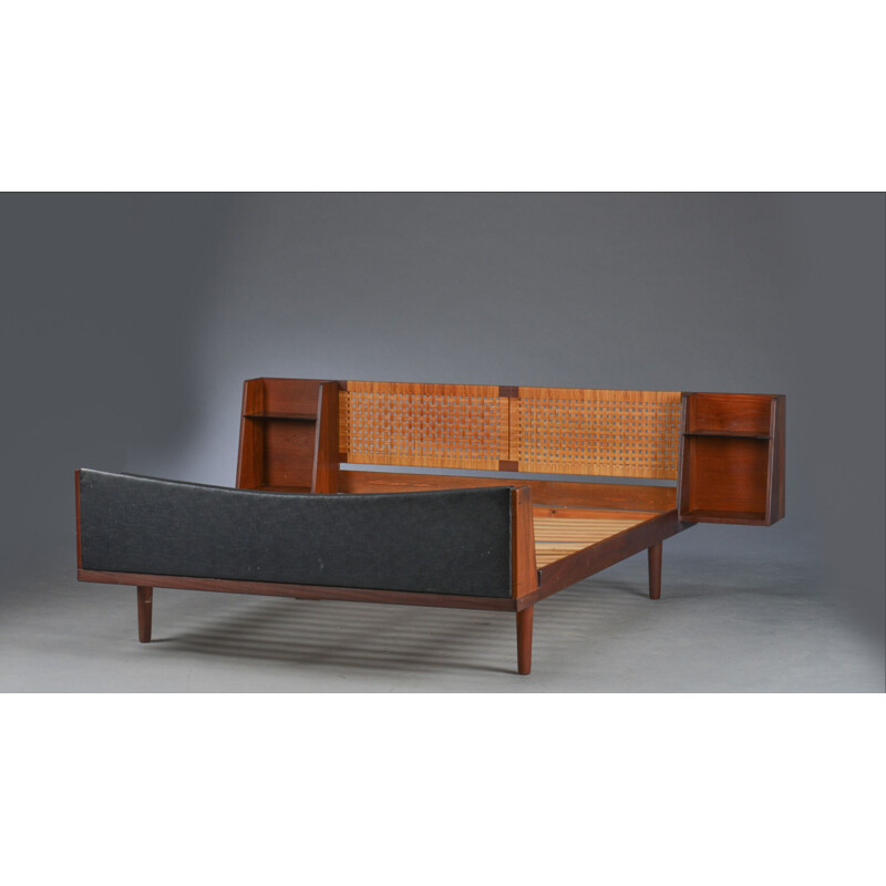 Midcentury Teak double bed with Cane headboard by Hans Wegner Danish