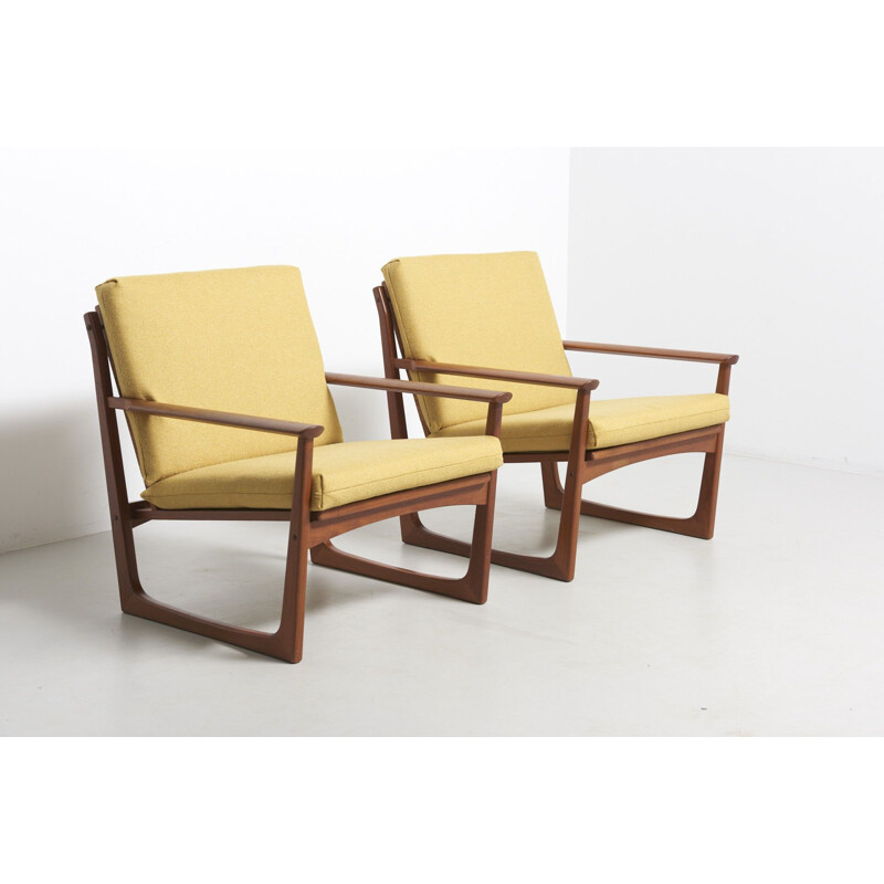 Pair of Vintage Easy Chairs with Rattan Back by Hans Olsen for Uul Kristensen 1958