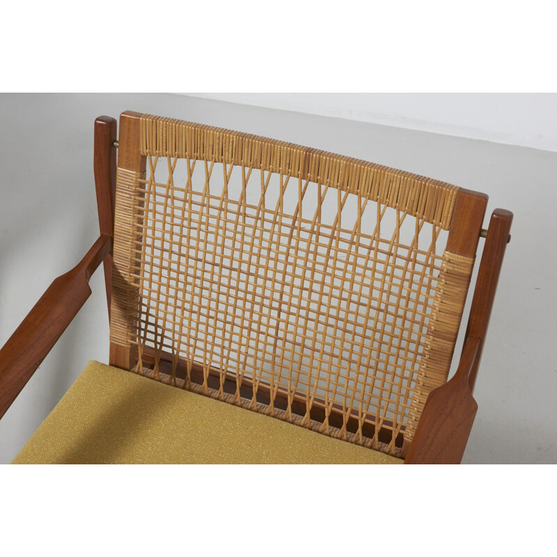 Pair of Vintage Easy Chairs with Rattan Back by Hans Olsen for Uul Kristensen 1958