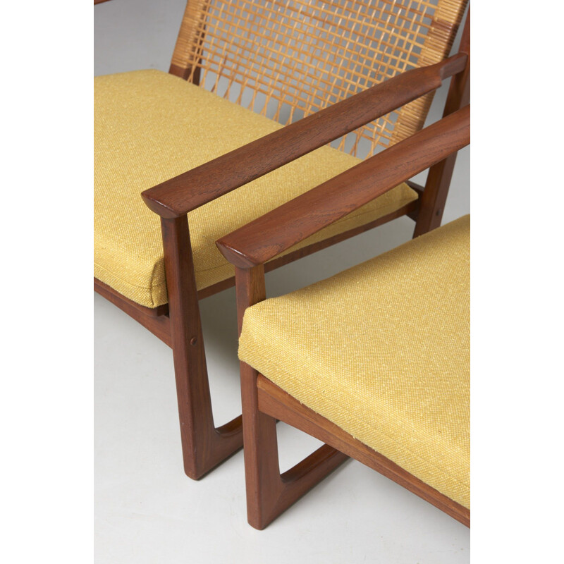 Pair of Vintage Easy Chairs with Rattan Back by Hans Olsen for Uul Kristensen 1958