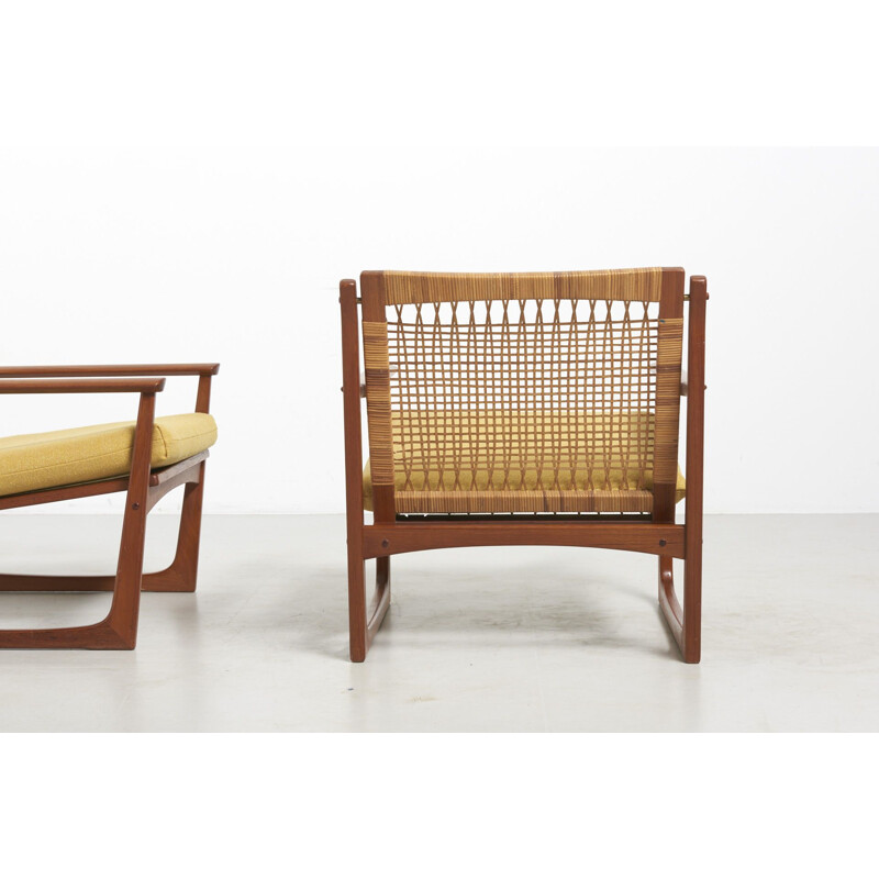 Pair of Vintage Easy Chairs with Rattan Back by Hans Olsen for Uul Kristensen 1958