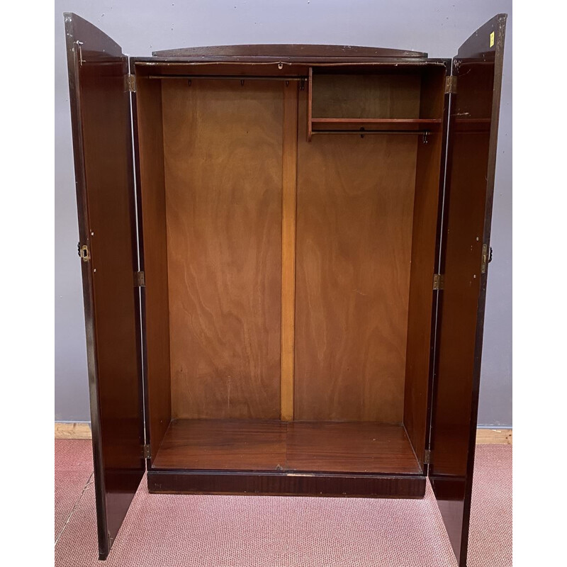 Vintage mahogany English Art Deco wardrobe 1930s