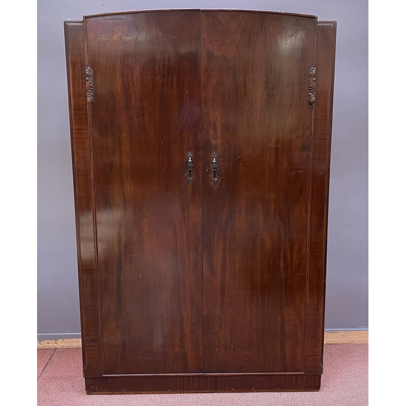 Vintage mahogany English Art Deco wardrobe 1930s