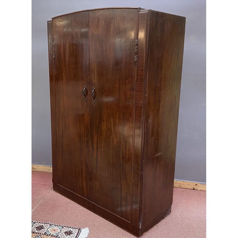 Vintage mahogany English Art Deco wardrobe 1930s