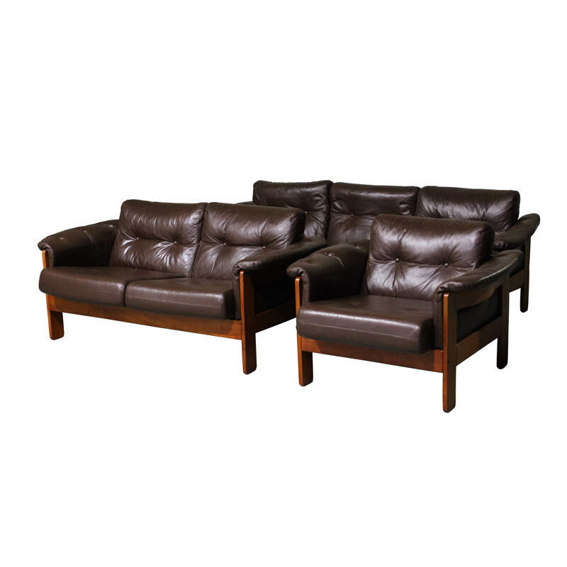 Vintage sofa set in brown leather, Niels Eilersen 1970