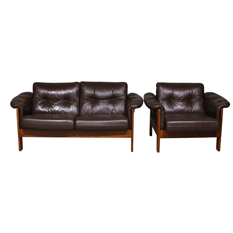 Vintage sofa set in brown leather, Niels Eilersen 1970