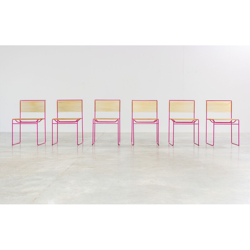 Set of 6 vintage pink dining chairs by Giandomenico Belotti for Fly Line, 1970