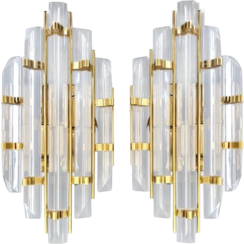 Pair of 1980 Venini vintage sconces in glass and gilding