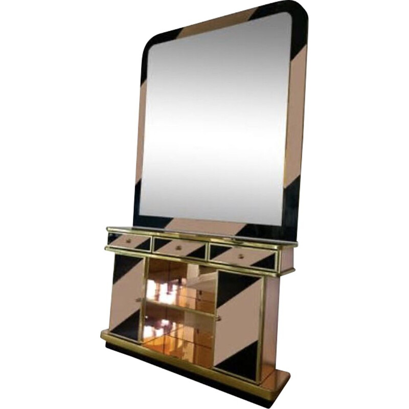 Vintage two-tone mirror and console set 1970