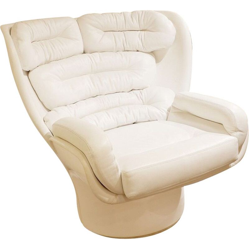 Vintage White Leather 'ELDA' Armchair by Joe Colombo 1970