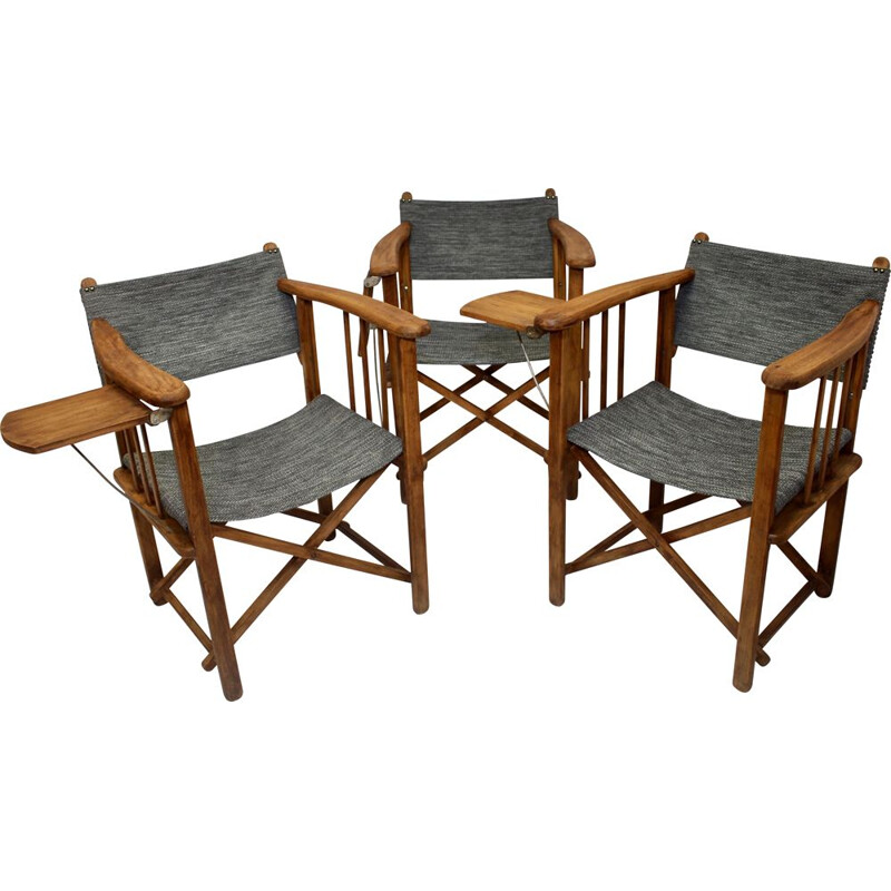 Set of 3 vintage folding director's chairs brand Clairitex 1950