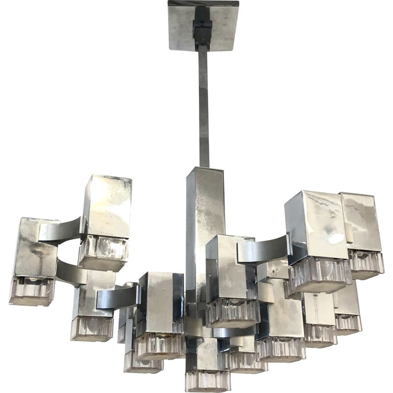 Vintage chandelier Gaetano Sciolari model cubic 1960s