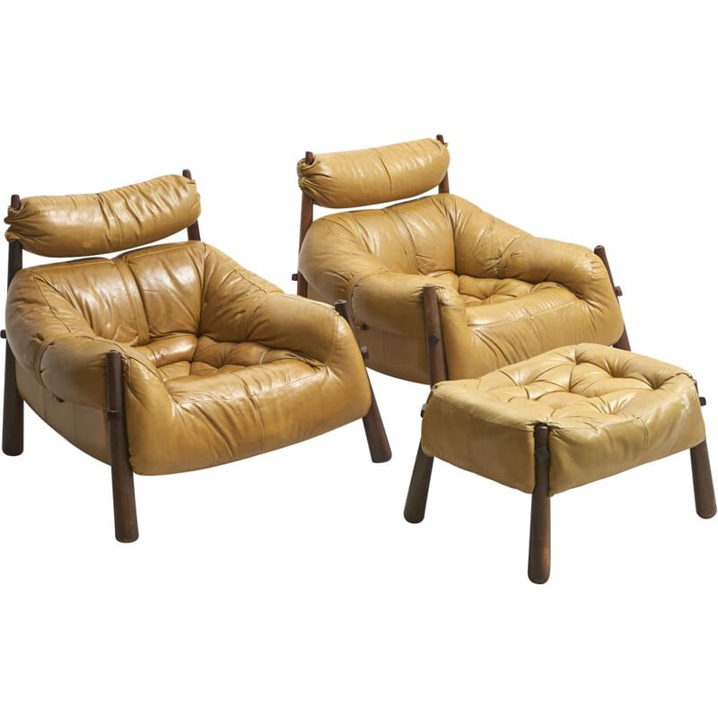 Pair of Vintage  Brazilian Lounge Chairs with Ottoman by Percival Lafer - 1960s