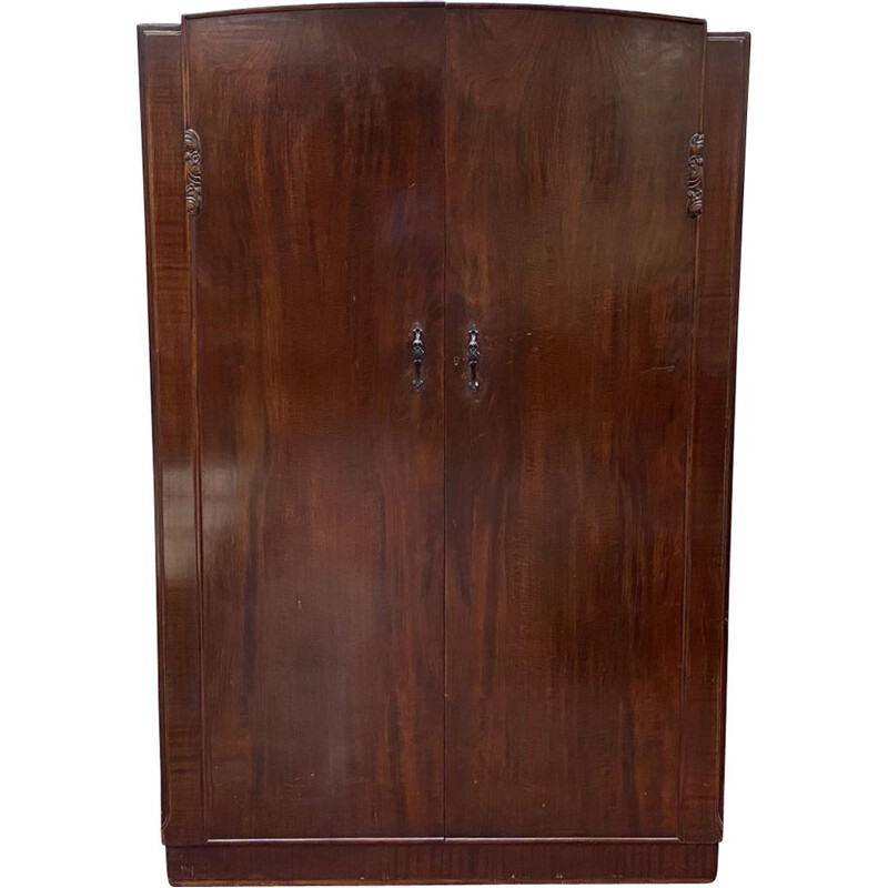 Vintage mahogany English Art Deco wardrobe 1930s