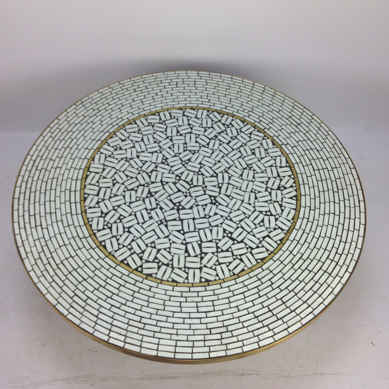 Round vintage coffee table in mosaic with glass pieces by Berthold Muller, German 1950