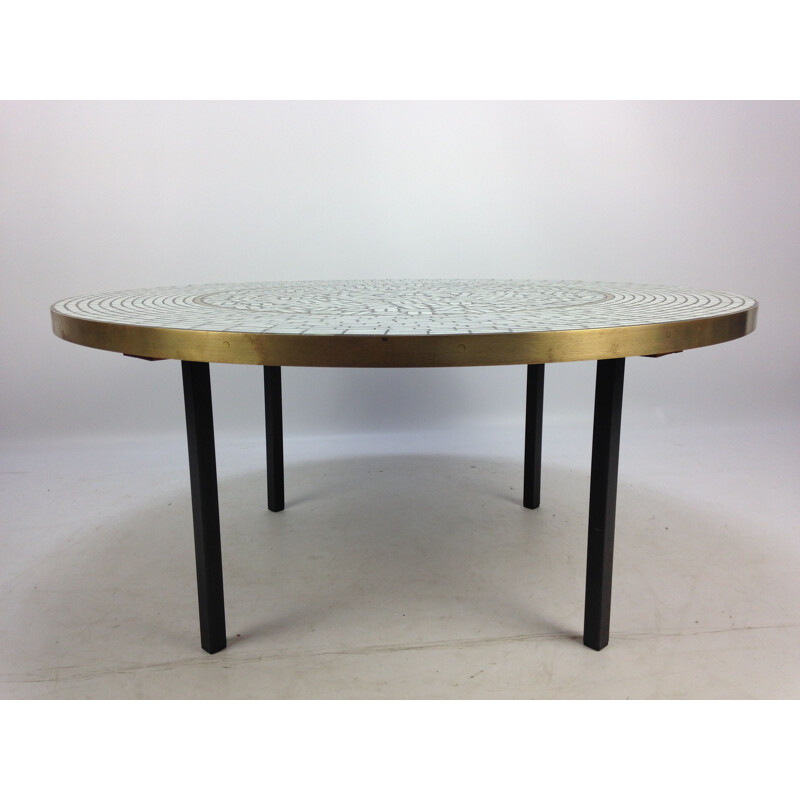 Round vintage coffee table in mosaic with glass pieces by Berthold Muller, German 1950