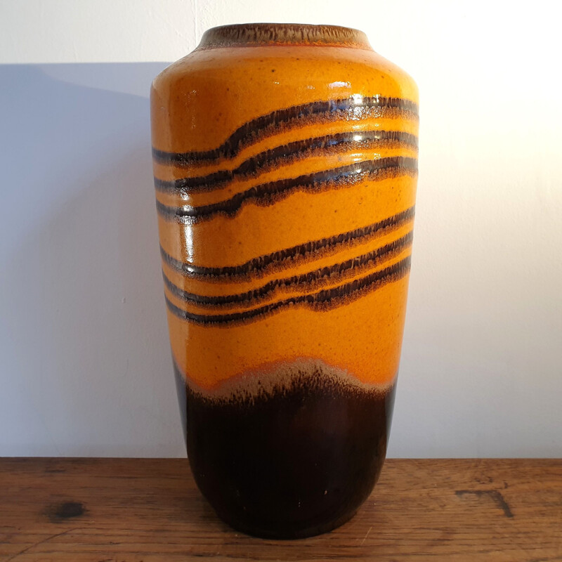 Grand vase vintage Scheurich à rayures orange 1960