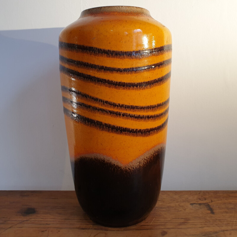 Large Vintage Orange Striped Scheurich Vase 1960