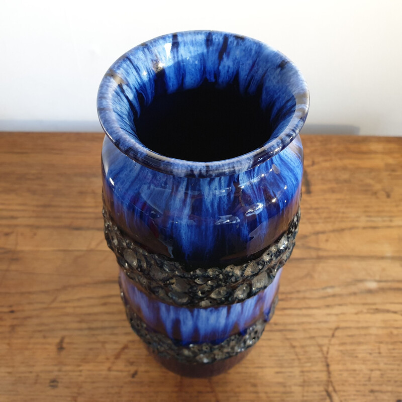 Vintage Vase Blue Fat Lava West German 1960