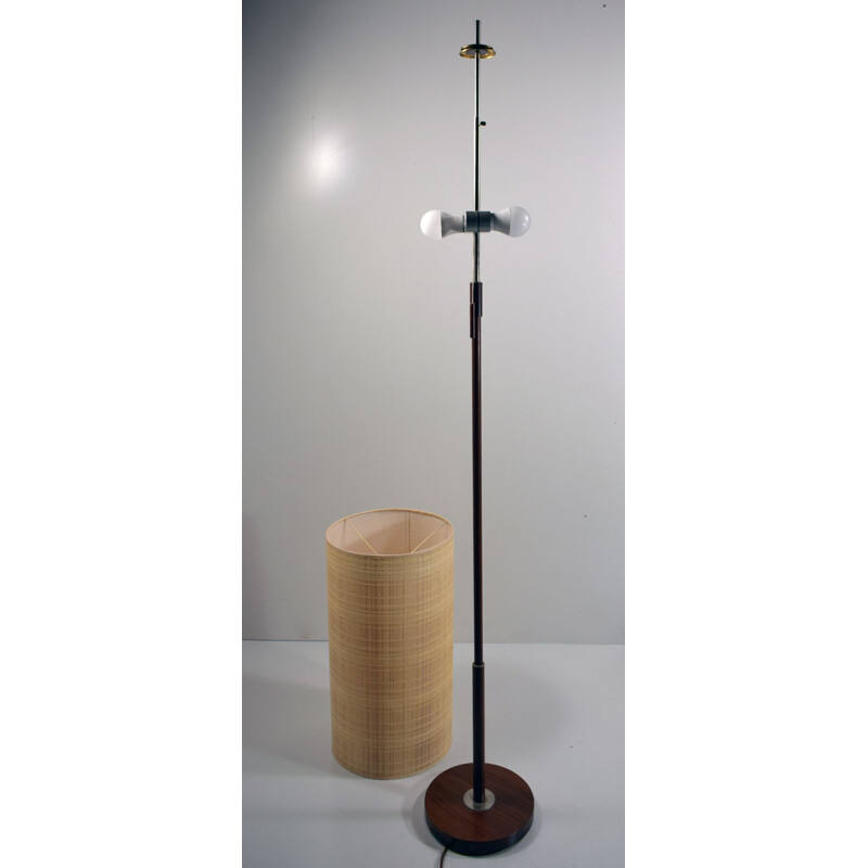 Lampadaire vintage teck et corde doublée de rhodoïd, 1960