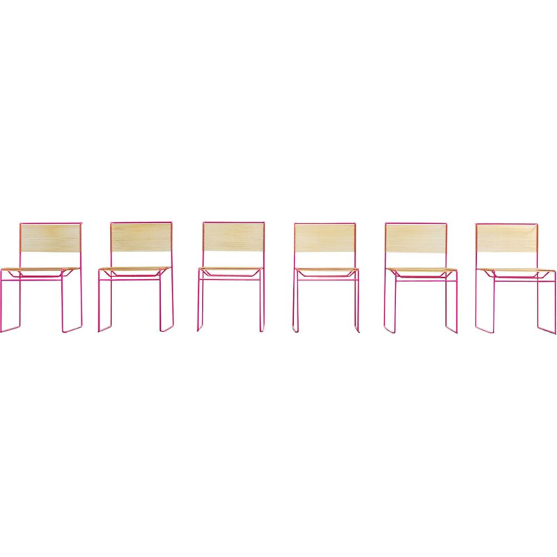 Set of 6 vintage pink dining chairs by Giandomenico Belotti for Fly Line, 1970