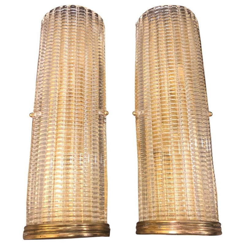 Pair of vintage Brass and Glass Wall Sconces 1970