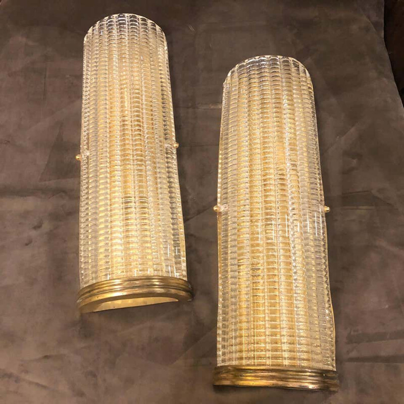 Pair of vintage Brass and Glass Wall Sconces 1970