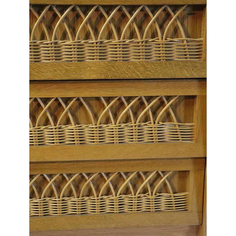 Vintage wooden and rattan chest of drawers 1960