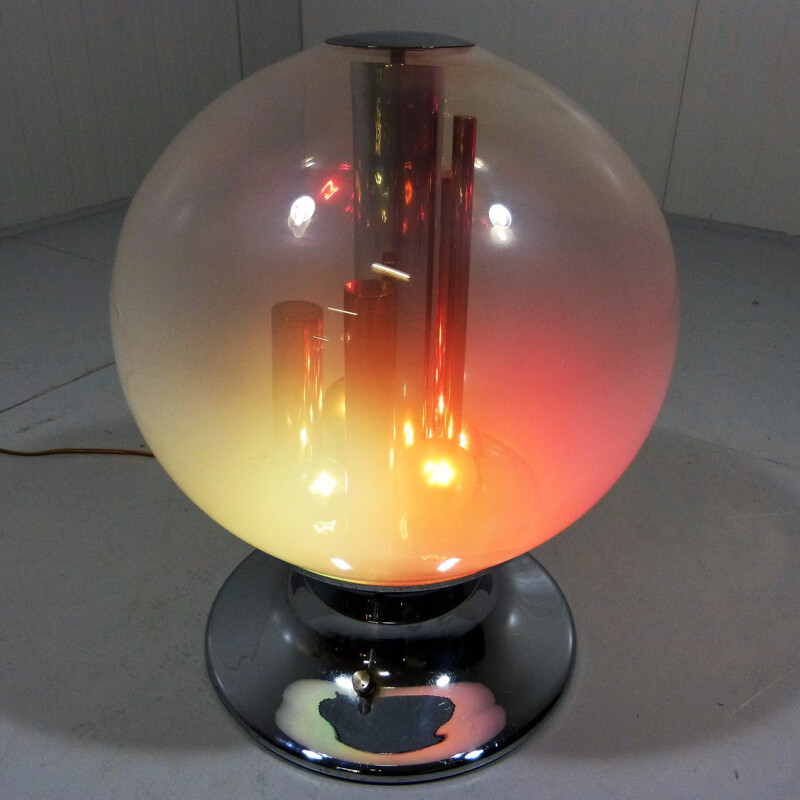 Selenova glass, chromed metal and copper lamp - 1970s