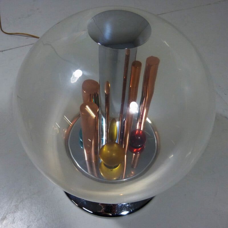Lampe Selenova en verre, métal chromé et cuivre - 1970