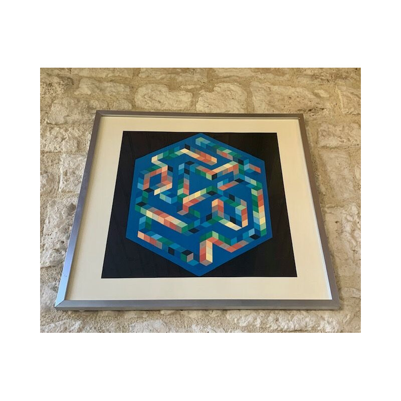 Op Impression vintage de la galerie d'art 'BABEL - 3' Victor Vasarely 1971