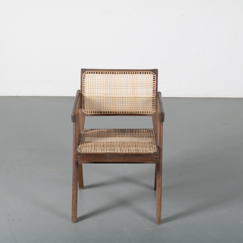 Vintage cane office chair for Chandigarh Pierre Jeanneret India 1950