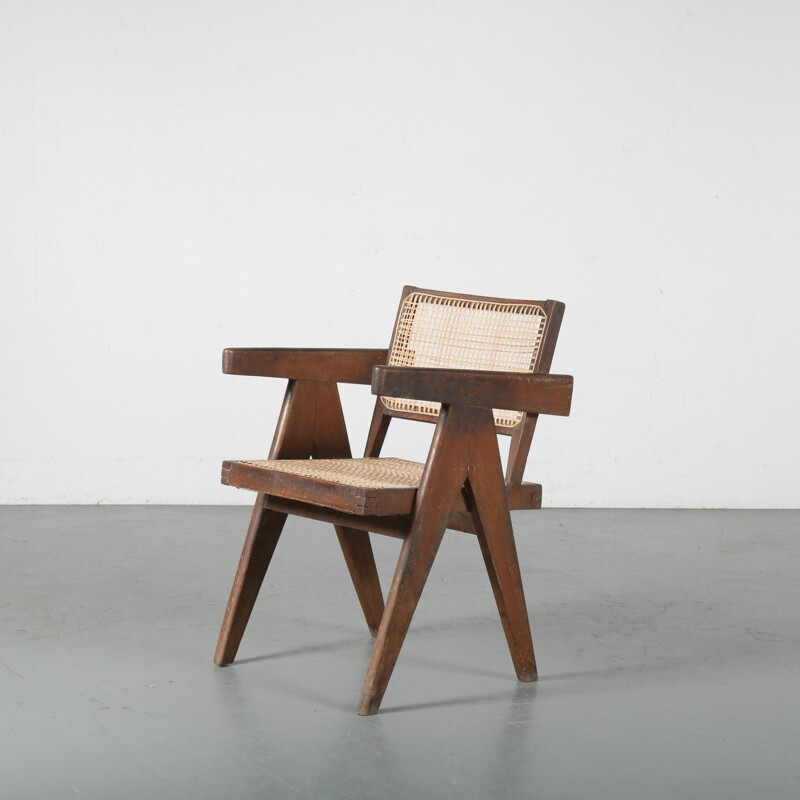 Vintage cane office chair for Chandigarh Pierre Jeanneret India 1950