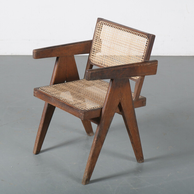 Vintage cane office chair for Chandigarh Pierre Jeanneret India 1950