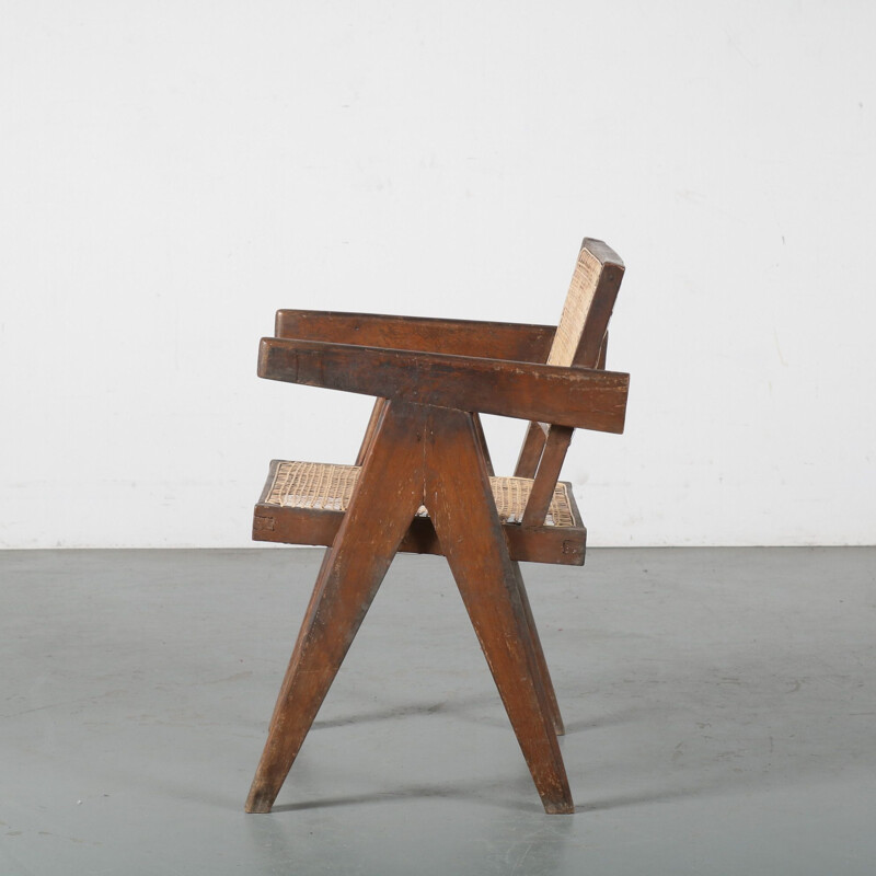 Vintage cane office chair for Chandigarh Pierre Jeanneret India 1950